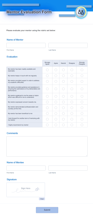 Mentor Evaluation Form Template