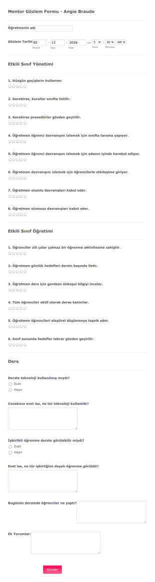 Mentor Gözlem Form Şablonu