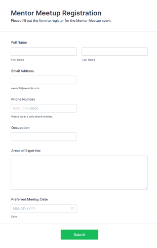 Mentor Meetup Registration Form Template