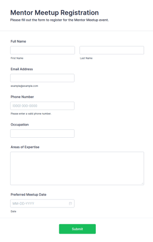 Mentor Meetup Registration Form Template