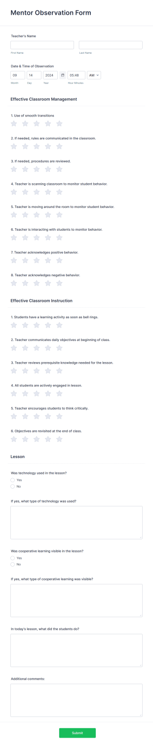 Mentor Observation Form Template