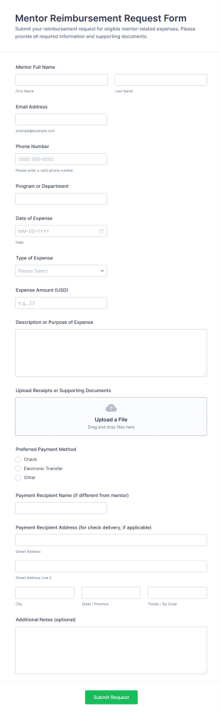 Mentor Reimbursement Request Form Template