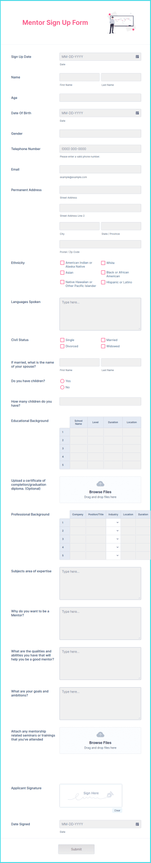 Mentor Sign Up Form Template