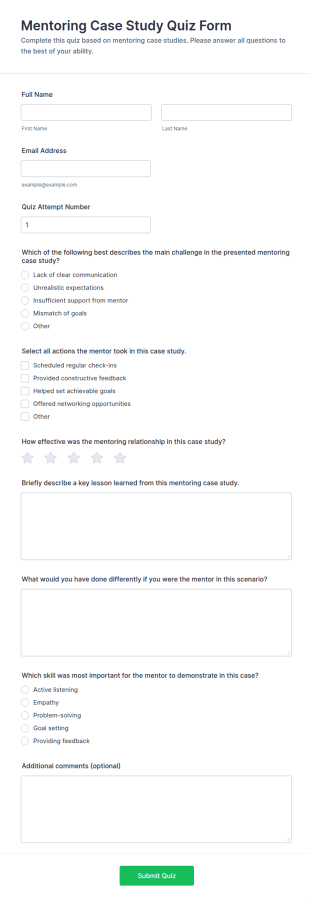 Mentoring Case Study Quiz Form Template