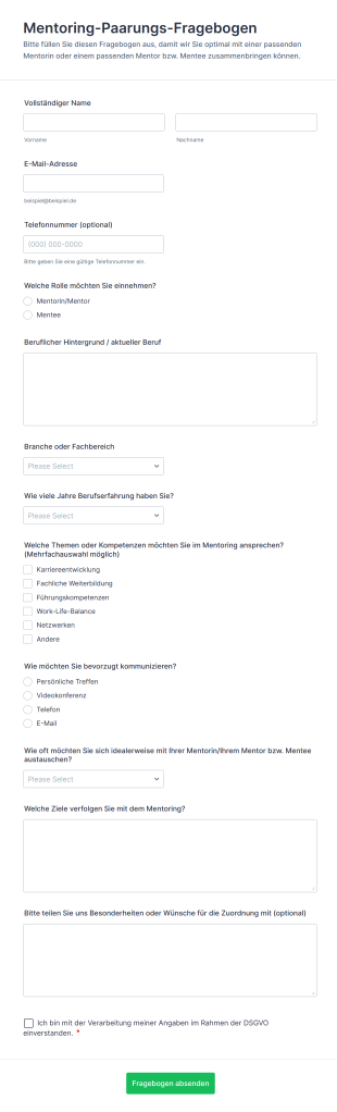 Mentoring Paarungs Fragebogen