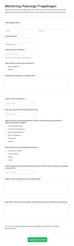 Mentoring Paarungs Fragebogen