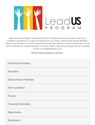 Mentoring Program Application Form Template