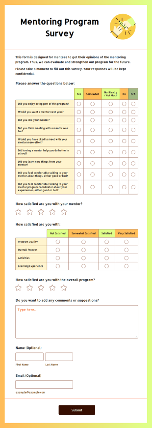Mentoring Program Survey Form Template