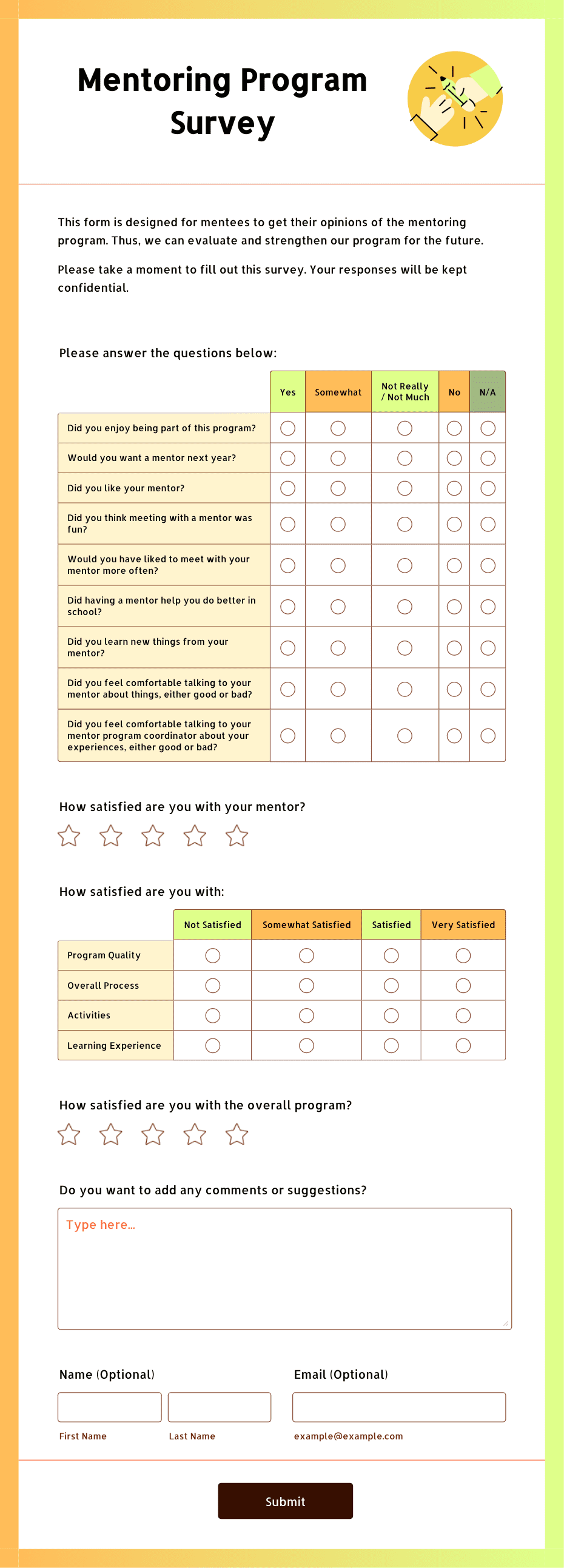 Mentoring Program Survey Form Template | Jotform