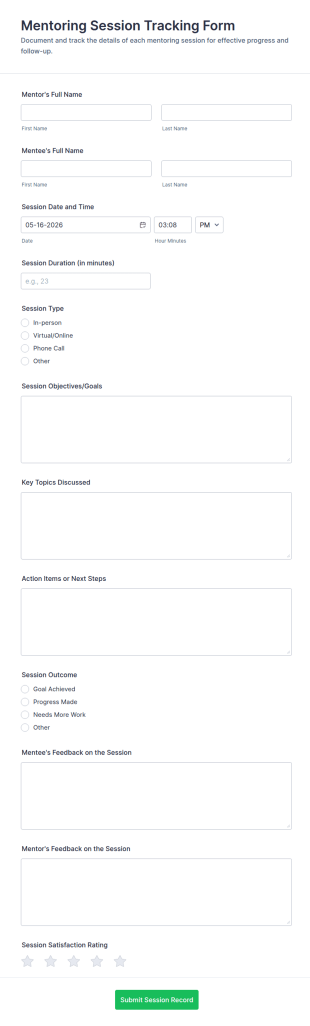 Mentoring Session Tracking Form Template