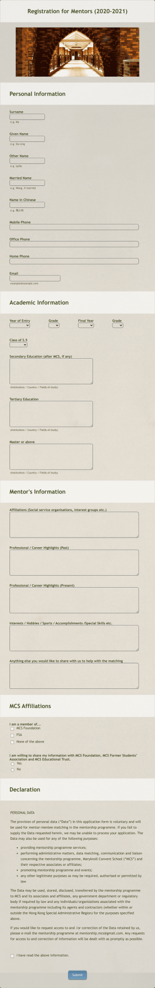 Mentors Mentorship Registration Form Template
