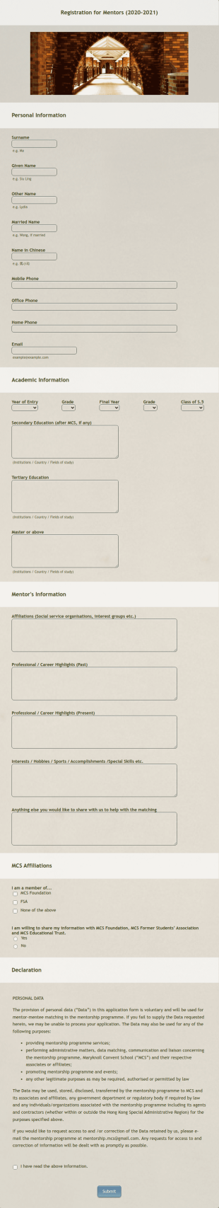 Mentors Mentorship Registration Form Template
