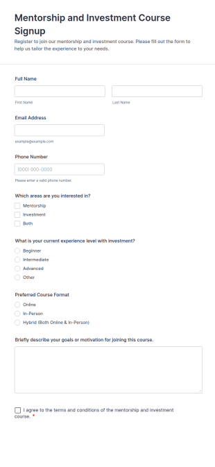 Mentorship And Investment Course Signup Form Template