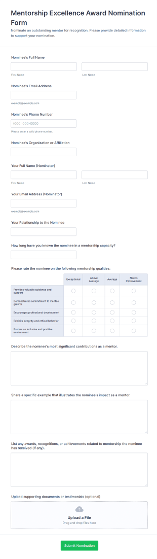 Mentorship Excellence Award Nomination Form Template