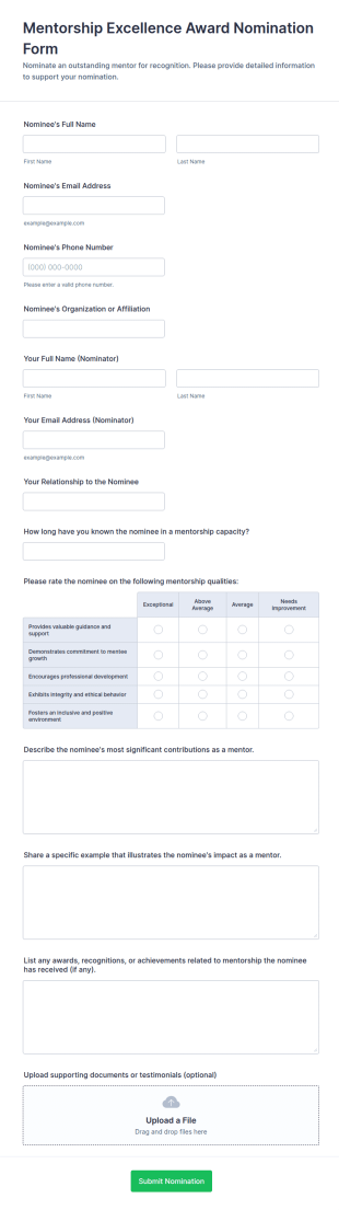 Mentorship Excellence Award Nomination Form Template