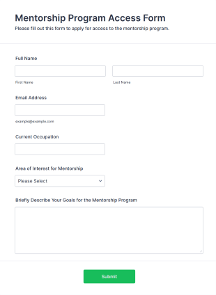Mentorship Program Access Form Form Template