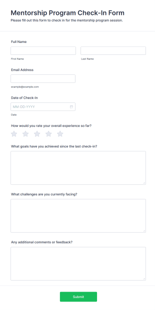 Mentorship Program Check In Form Form Template