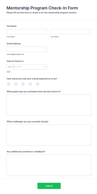 Mentorship Program Check In Form Template