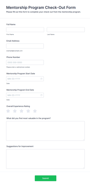 Mentorship Program Check Out Form Template