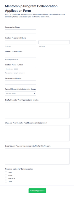 Mentorship Program Collaboration Application Form Template