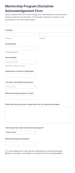 Mentorship Program Disclaimer Acknowledgement Form Template