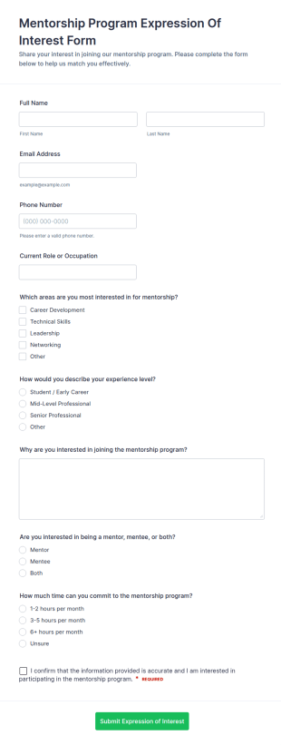 Mentorship Program Expression Of Interest Form Template