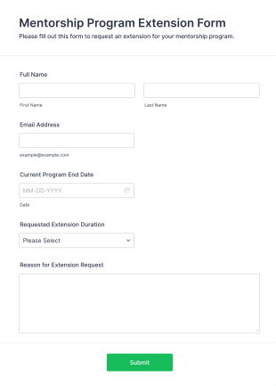 Mentorship Program Extension Form Form Template