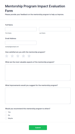 Mentorship Program Impact Evaluation Form Template