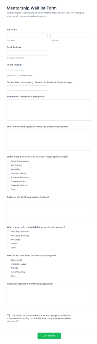 Mentorship Waitlist Form Template