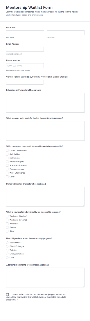 Mentorship Waitlist Form Template