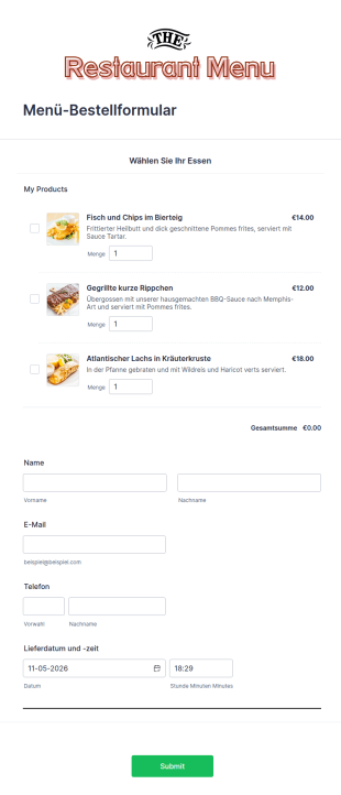 Menü Bestellformular