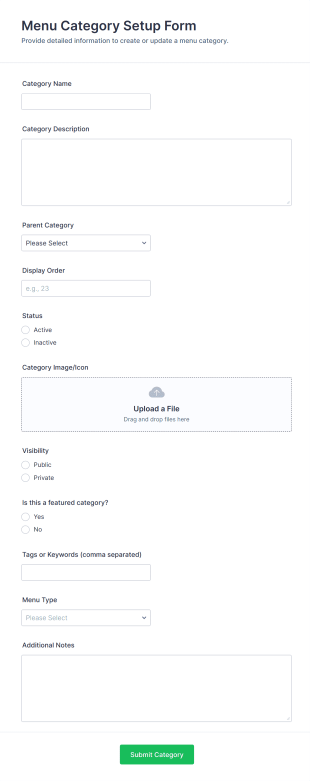 Menu Category Setup Form Template