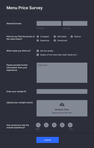 Menu Price Survey Form Template