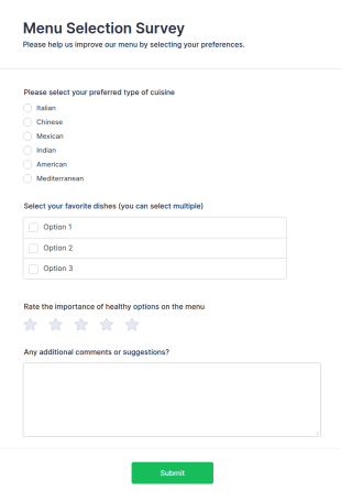 Menu Selection Survey Form Template
