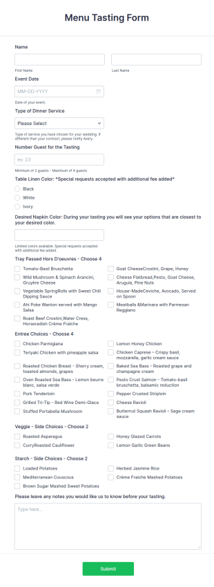 Menu Tasting Form Template