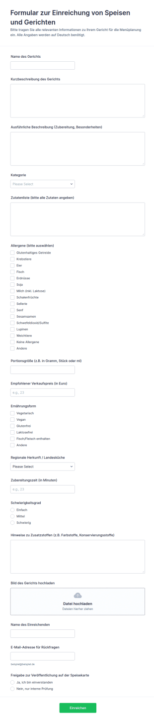 Menüeinreichung Formular