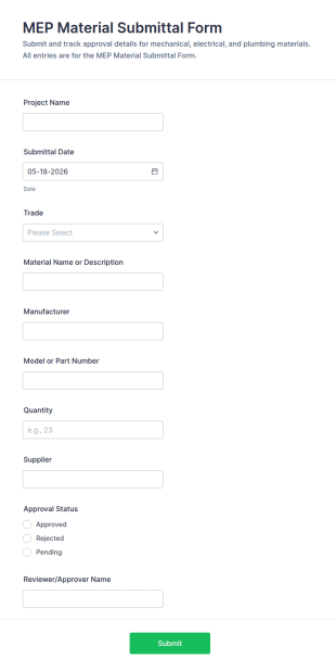 MEP Material Submittal Form Template