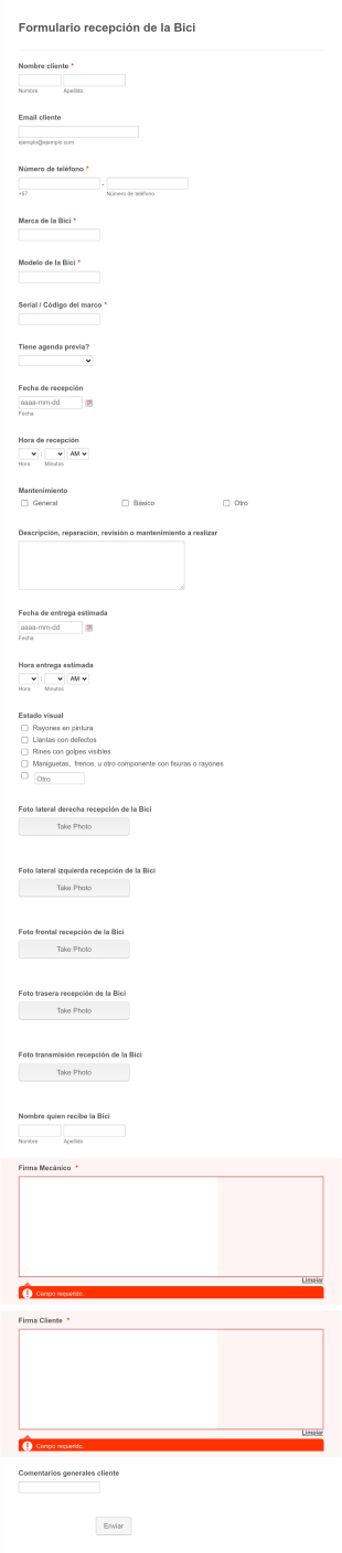 Meraki Registro De Recepción De Bicicleta Para Mantenimiento