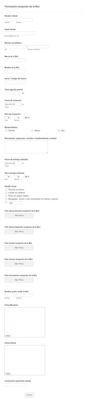 Meraki Registro De Recepción De Bicicleta Para Mantenimiento
