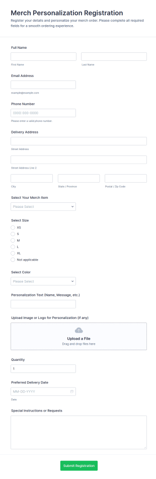 Merch Personalization Registration Form Template