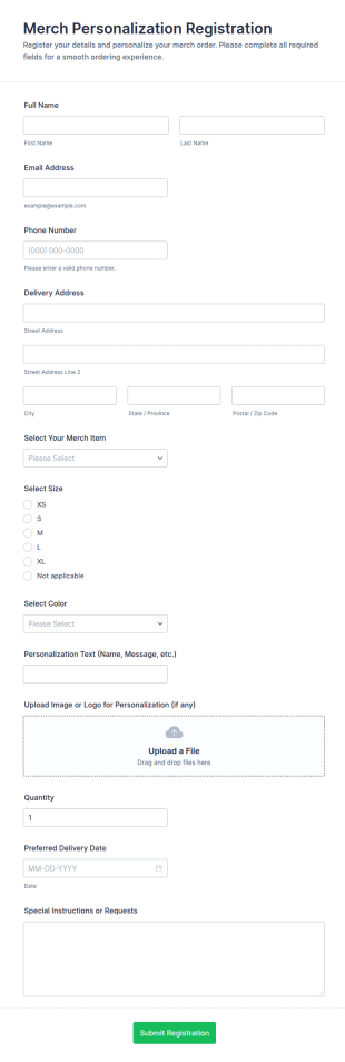 Merch Personalization Registration Form Template