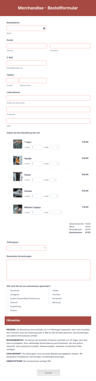 Merchandise Bestellformular