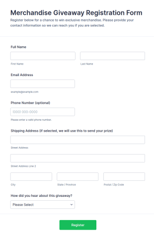 Merchandise Giveaway Registration Form Template