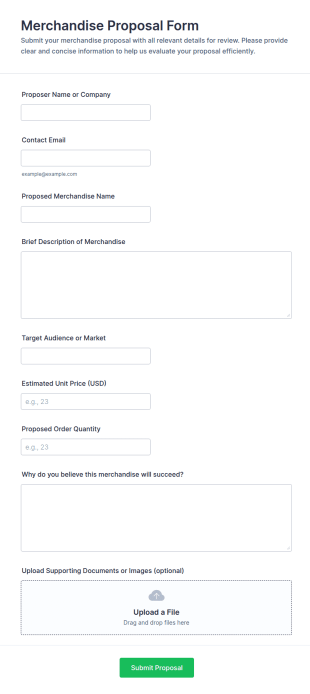 Merchandise Proposal Form Template