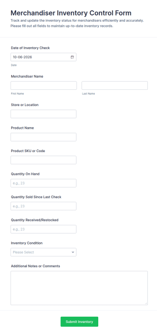 Merchandiser Inventory Control Form Template