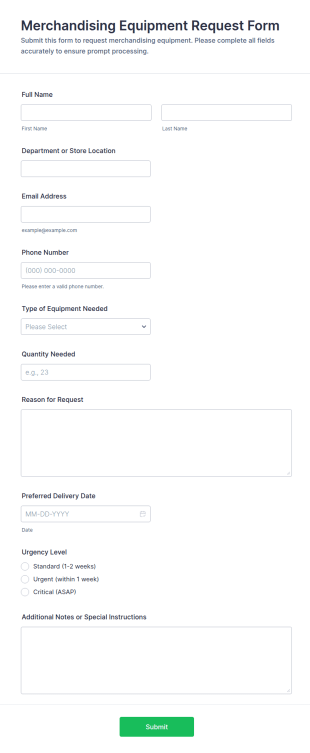 Merchandising Equipment Request Form Template