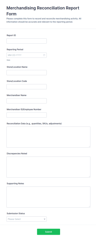 Merchandising Reconciliation Report Form Template