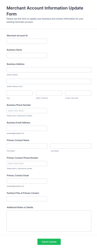 Merchant Account Information Update Form Template