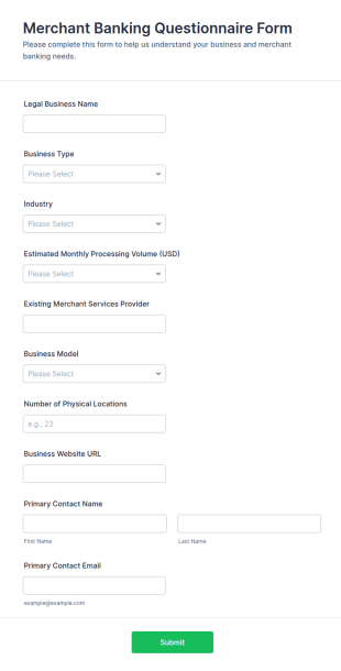 Merchant Banking Questionnaire Form Template
