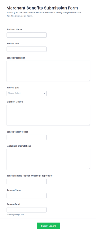 Merchant Benefits Submission Form Template